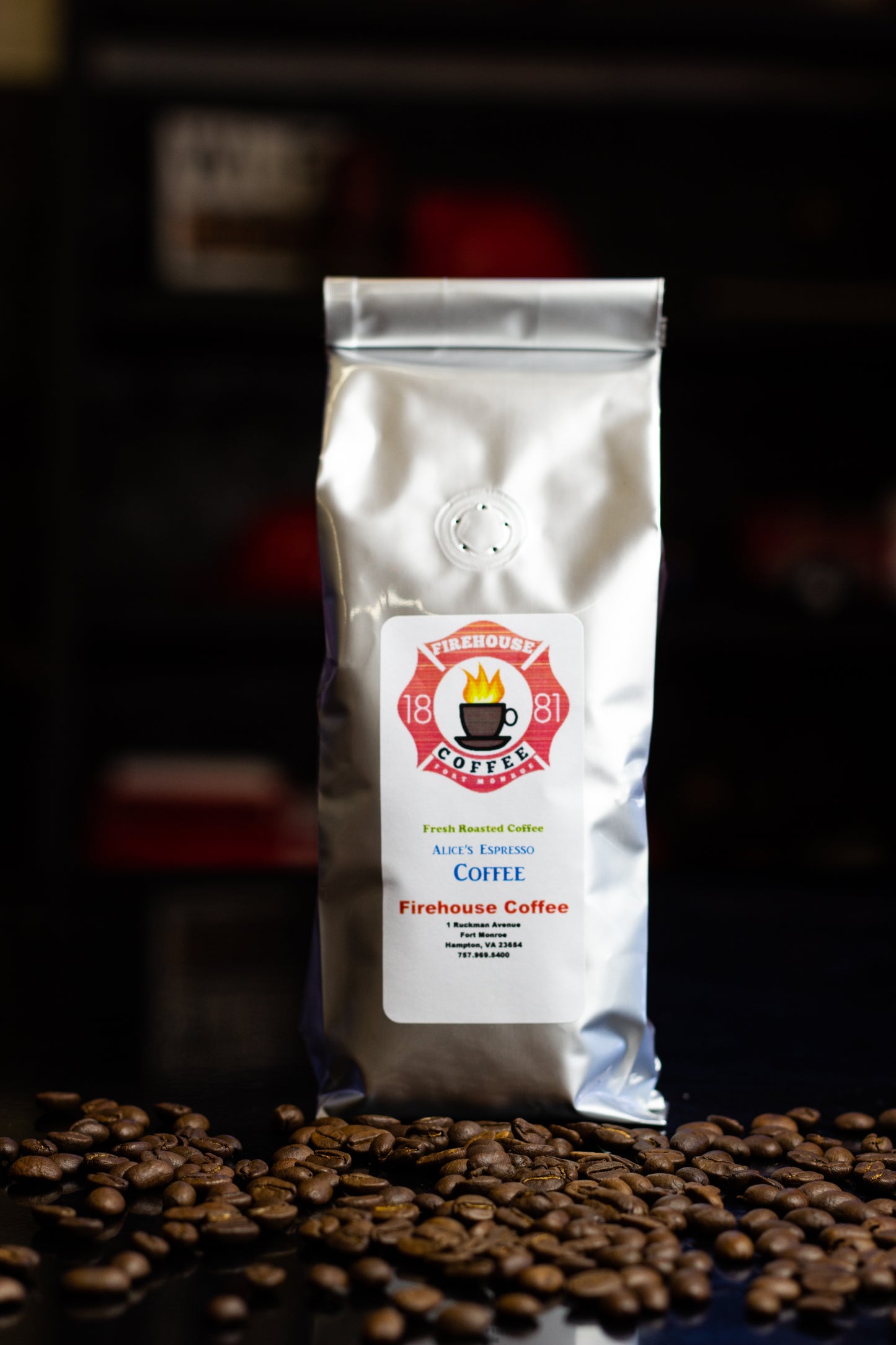 12.5 oz silver bag, Alices Espresso close up image